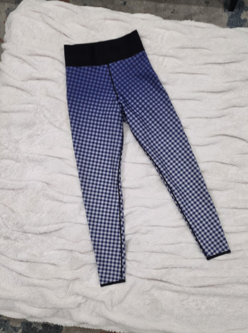 Blue Gingham High-Rise Leggings with Neon Lime Stripe - Picture 2 of 9